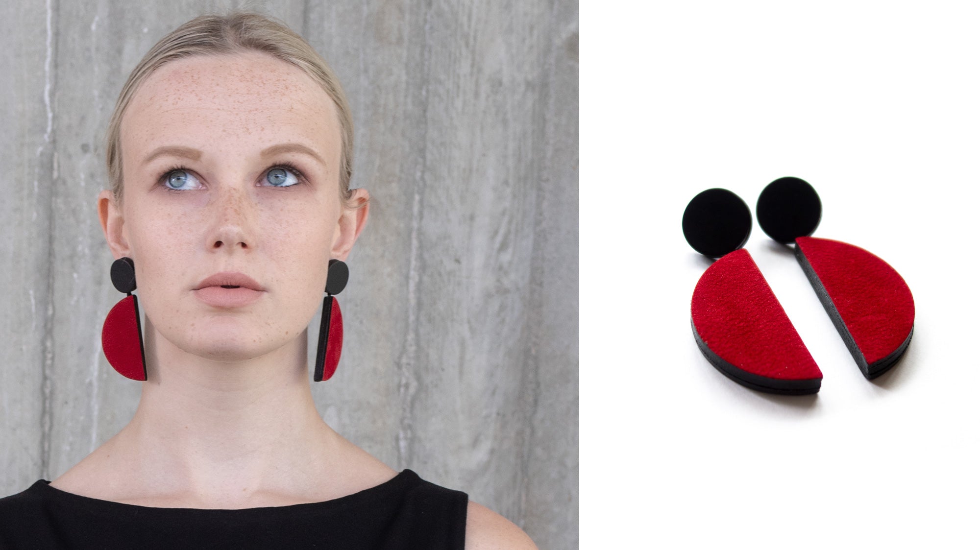Boucles d'oreilles pendantes en cuir noir et rouge