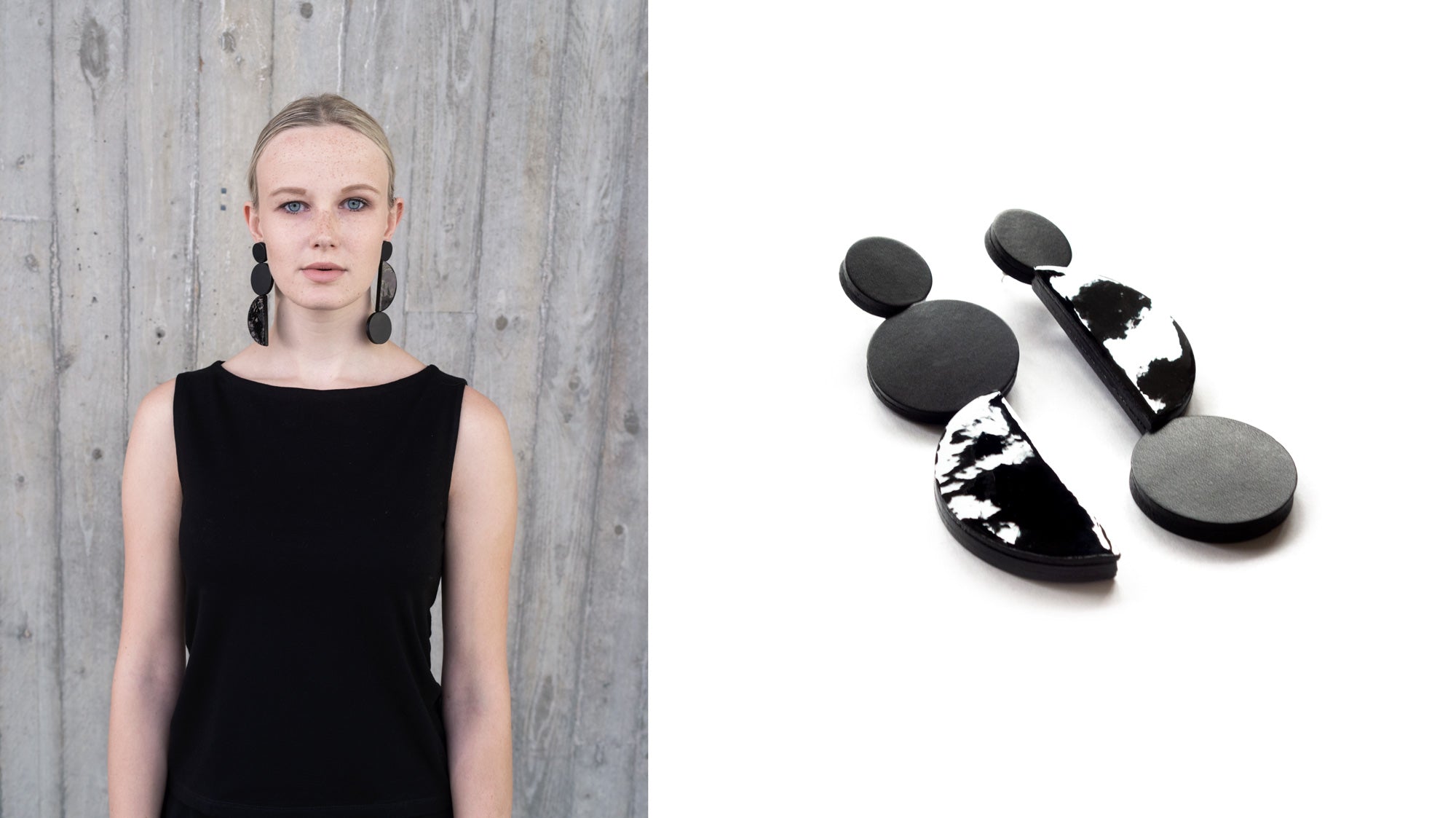 Grandes boucles d'oreilles architecturales en cuir noir pour soirée