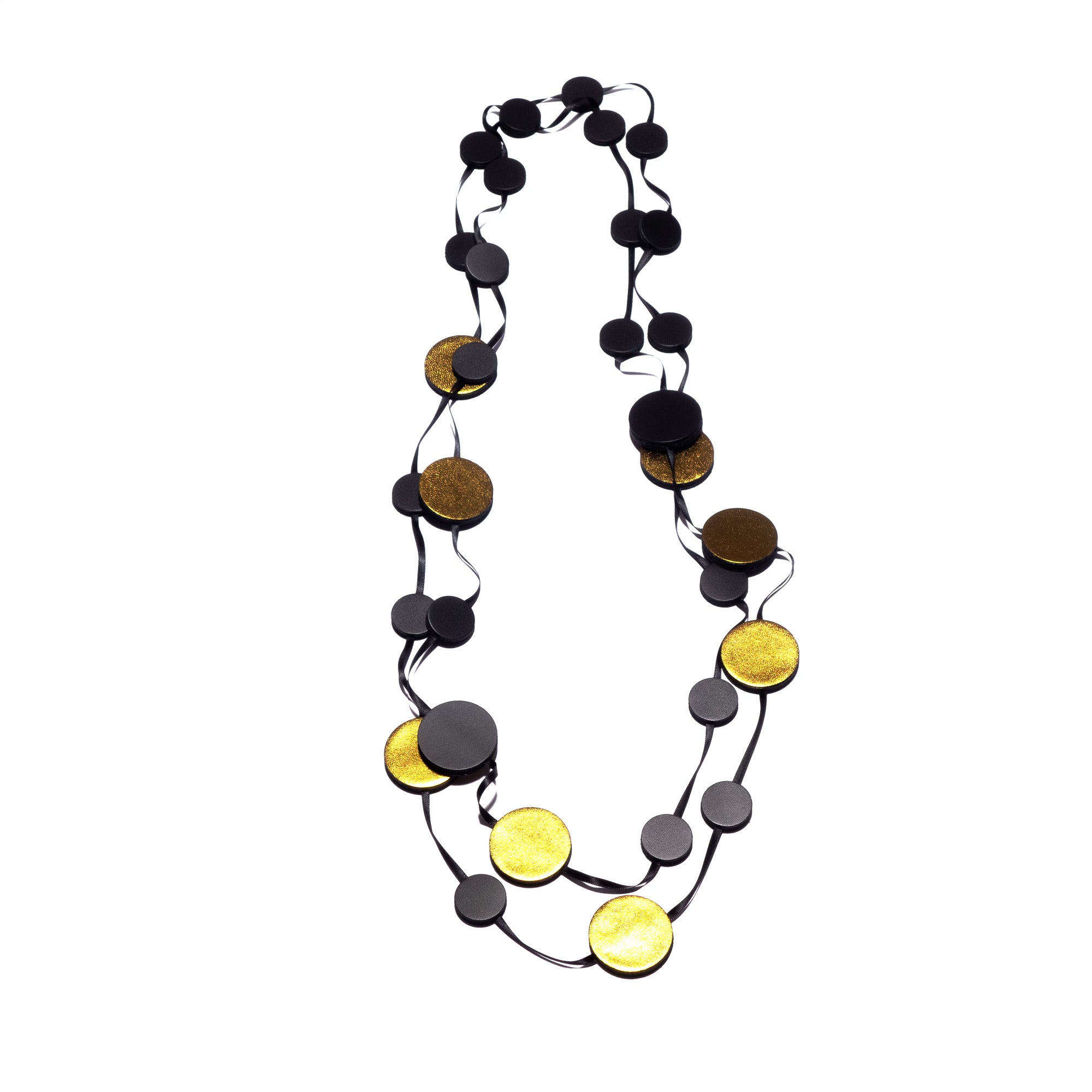 Collier en cuir noir mat et doré