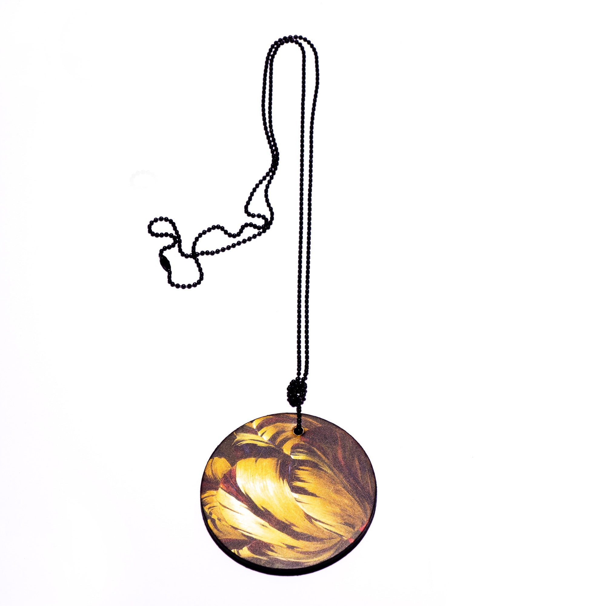Collier, pendentif rond en cuir imprimé