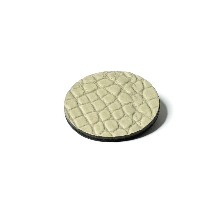 Broche en cuir ronde, beige