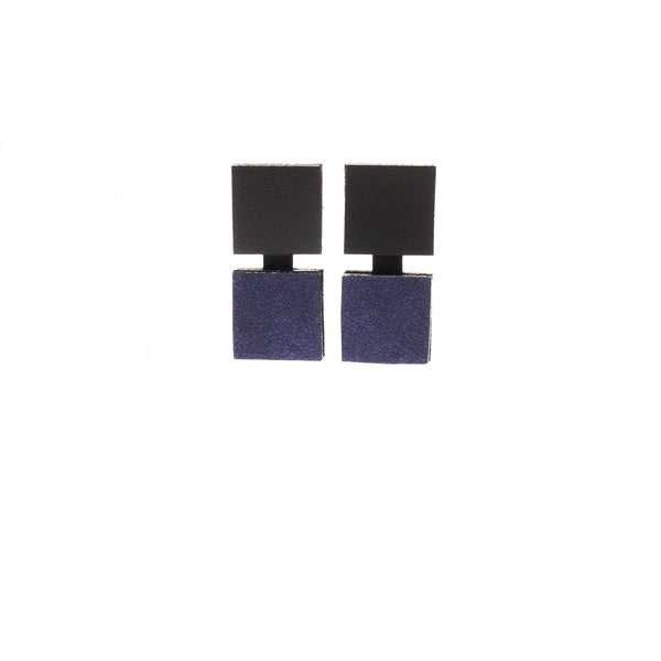 Boucles d'oreilles carrées en cuir, indigo