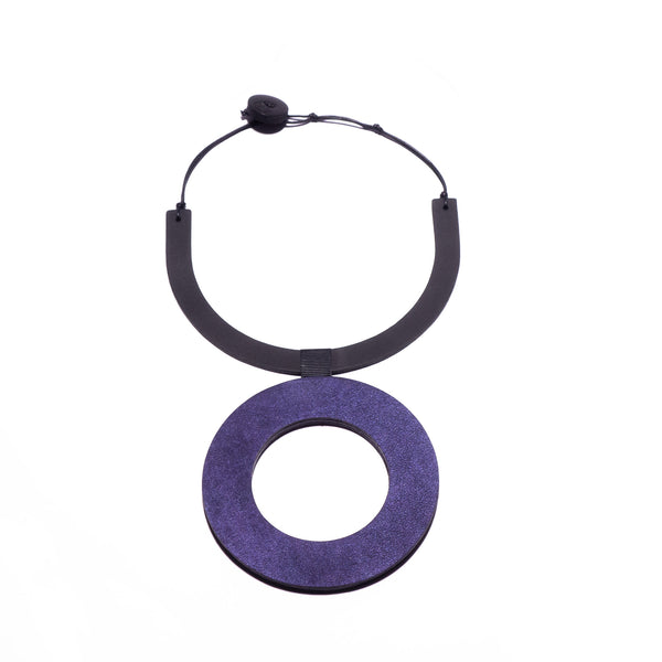 Collier en cuir, noir et indigo