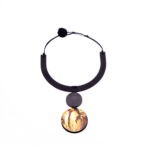 Collier en cuir, noir mat et impression
