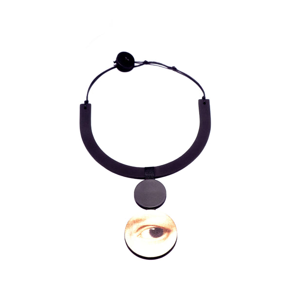 Collier en cuir, noir mat et impression