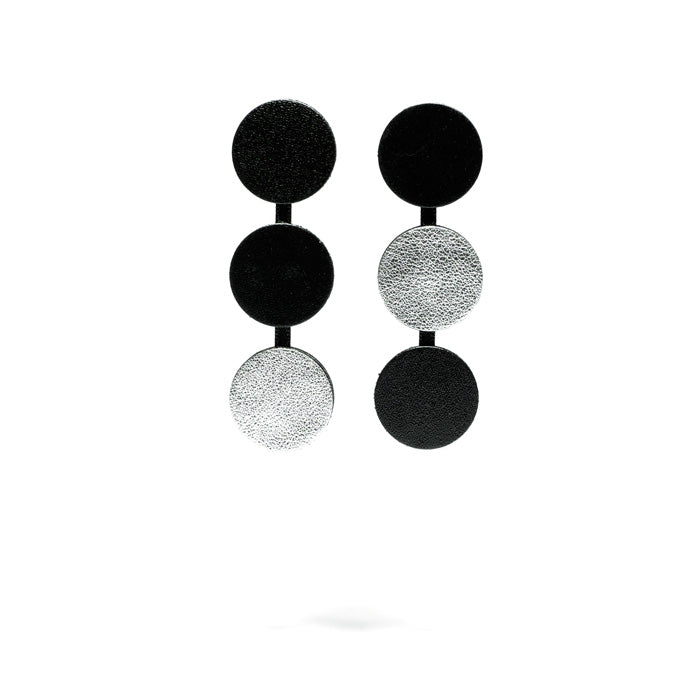 Boucles d'oreilles rondes en cuir, noires et gris métallisées