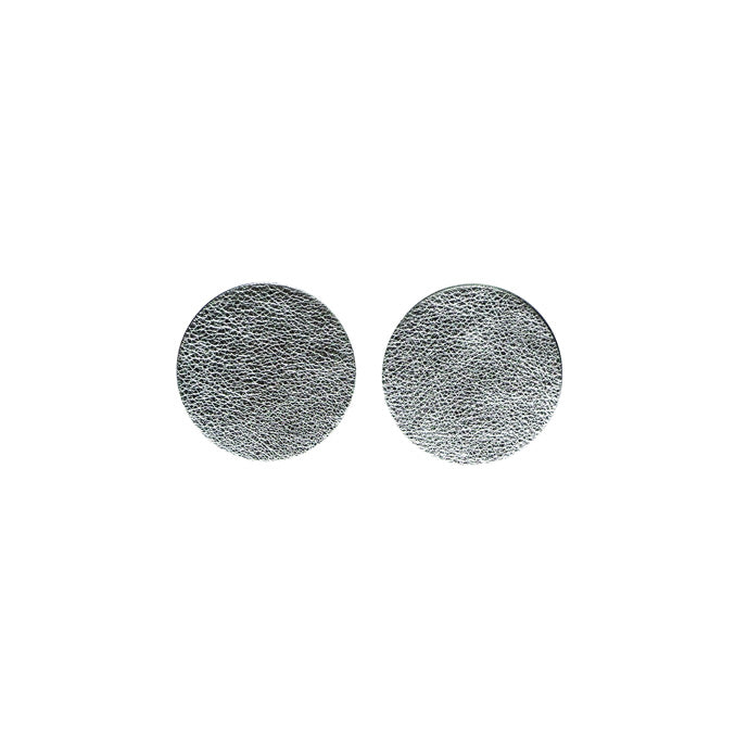 Boucles d'oreilles rondes en cuir, gris métallisées