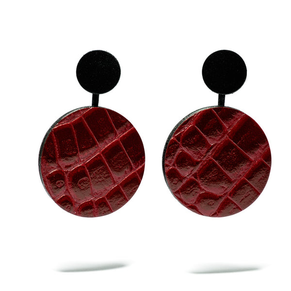Boucles d'oreilles rondes en cuir, rouges